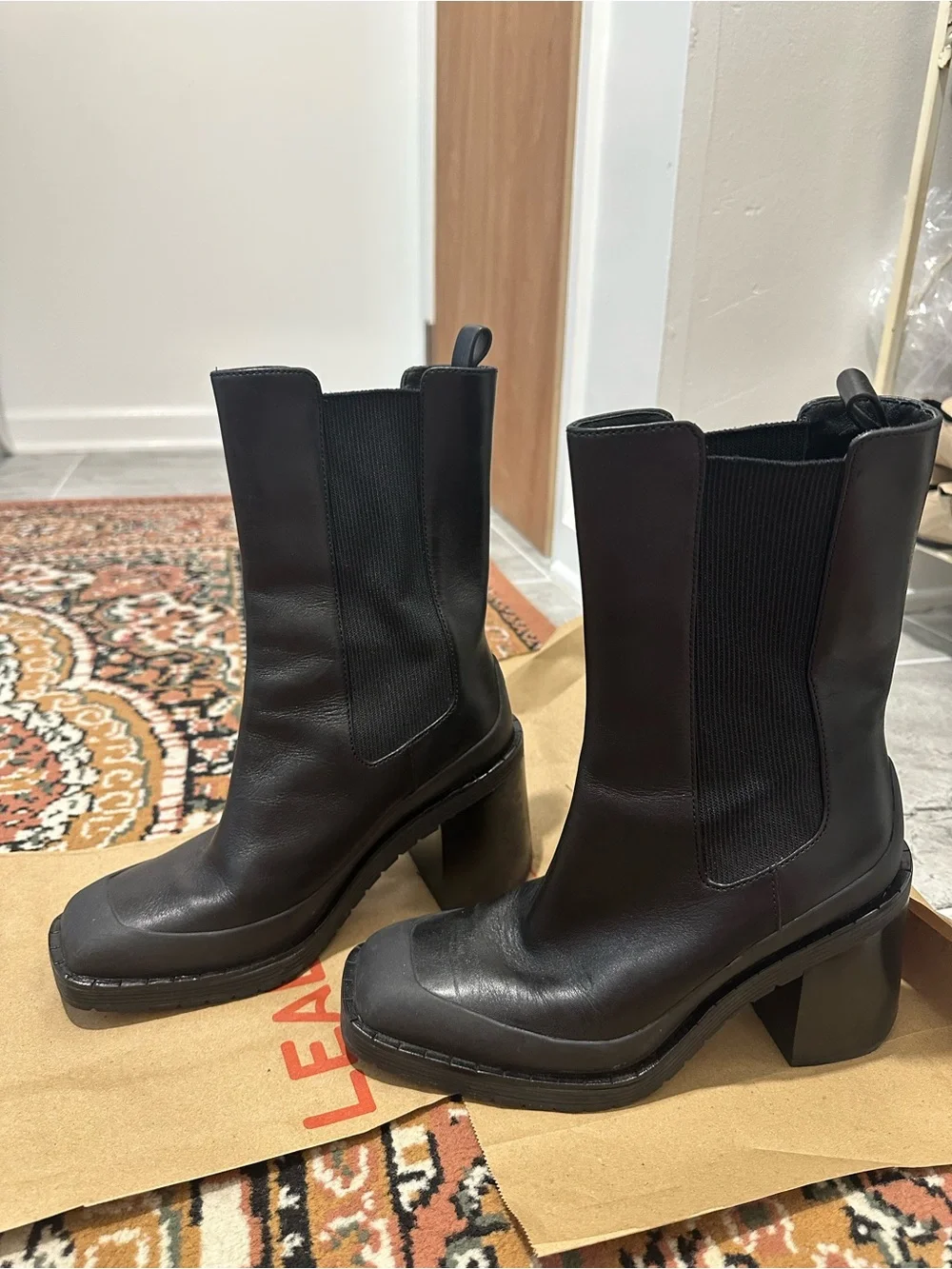 Tory Burch Black Leather Expedition Chelsea Block Heel Boots